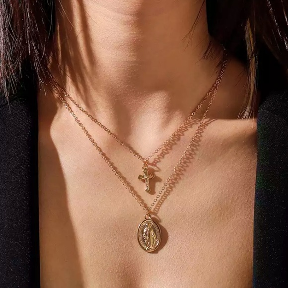 Elegant Virgin Mary Cross Gold Layered Christian Faith Religious Gift Necklace - Picture 4 of 4